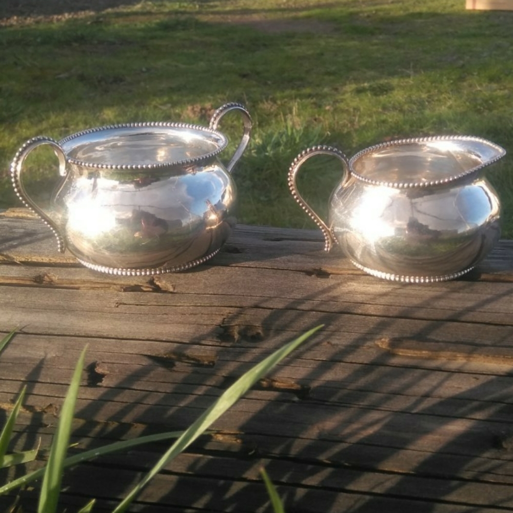 🌈HP🌈c1900 Waltrous .925 Beaded Creamer Sugar Set